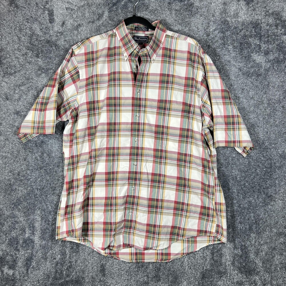 Vintage Burberrys Shirt Mens Large Multicolor Plaid Short Sleeve Button Up 90s